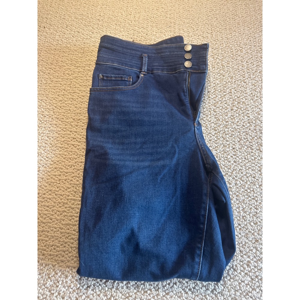 Ann Taylor Curvy Fit Jeans Dark Blue Indigo High Rise Triple Button 14 Denim